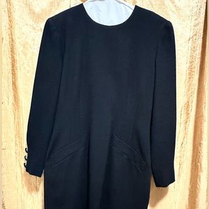 Talbots sz 4 Black Wool Dress with Button Sleeves & Pockets